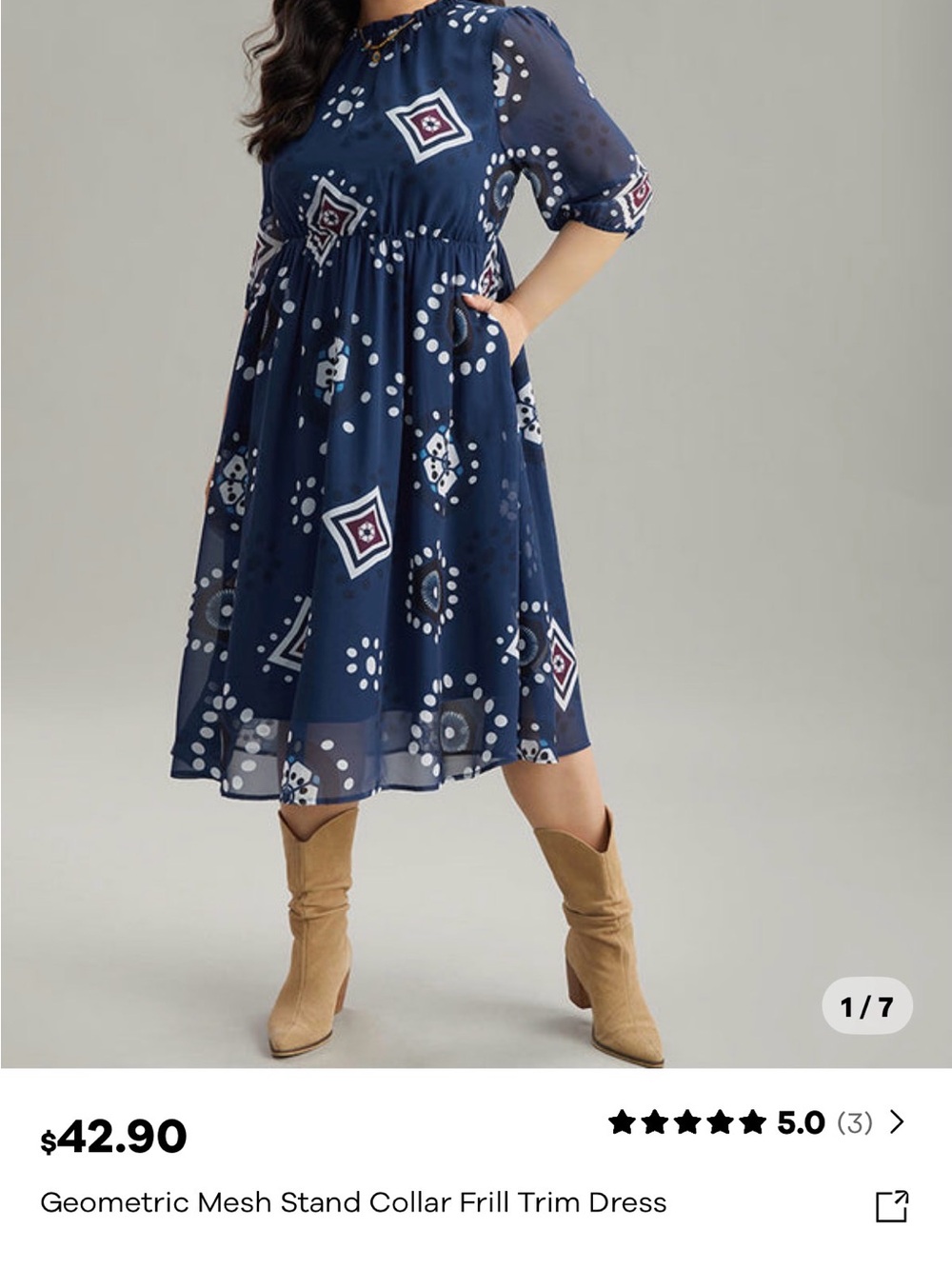 BloomChic Navy Blue Geo Print Midi Dress